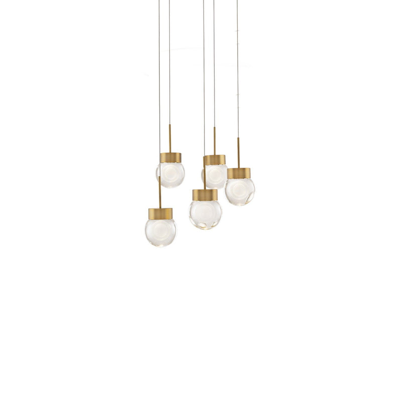 Double Bubble 5-Light Round Pendant in Aged Brass