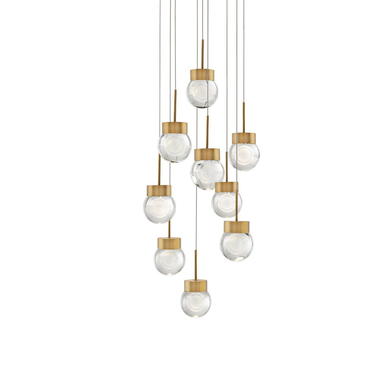 Double Bubble 9-Light Round Pendant in Aged Brass