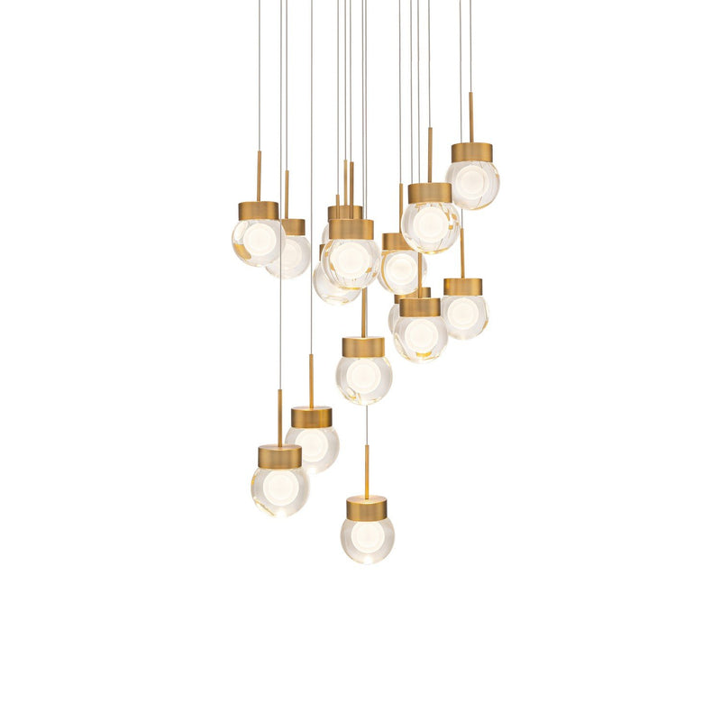 Double Bubble 15-Light Round Pendant in Aged Brass