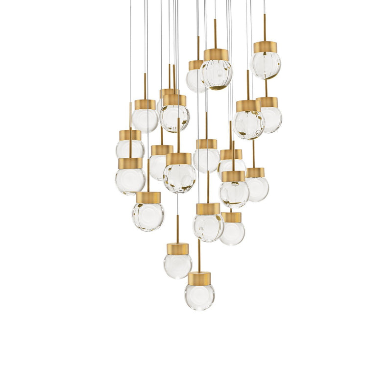 Double Bubble 21-Light Round Pendant in Aged Brass