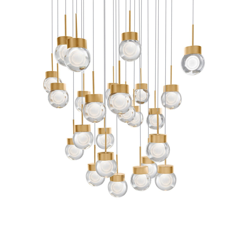 Double Bubble 25-Light Square Pendant in Aged Brass
