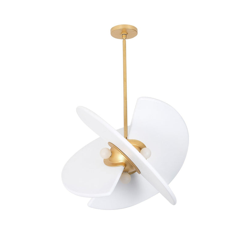Rotary 4-Light Pendant in Bright Gold Leaf + White