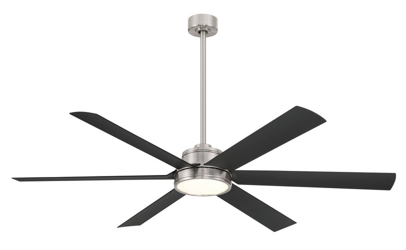 Cairo 65" Outdoor LED Ceiling Fan in Brushed Nickel Wet with Coal Blades / Coal Black