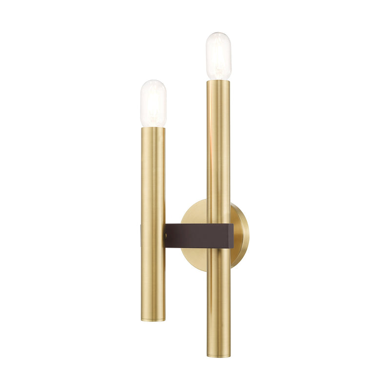 Helsinki 2-Light Double Wall Sconce in Satin Brass with Bronze Accents