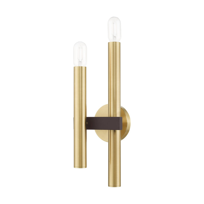 Helsinki 2-Light Double Wall Sconce in Satin Brass with Bronze Accents