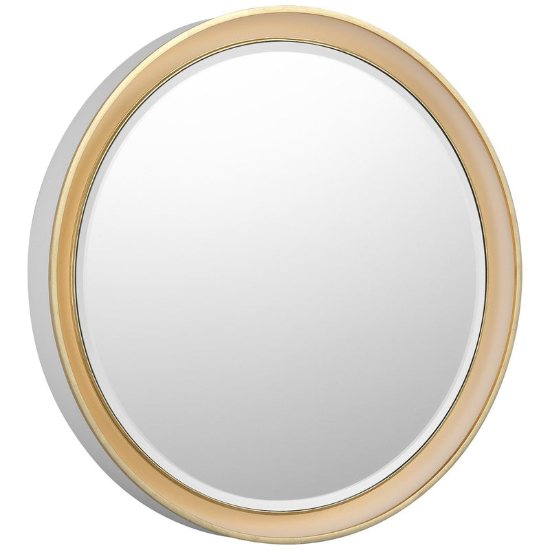 Tricia 24" Round Lighted Mirror in Matte White and Gild