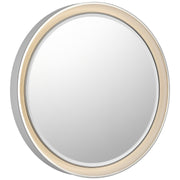 Tricia 24" Round Lighted Mirror in Matte White and Polished Nickel