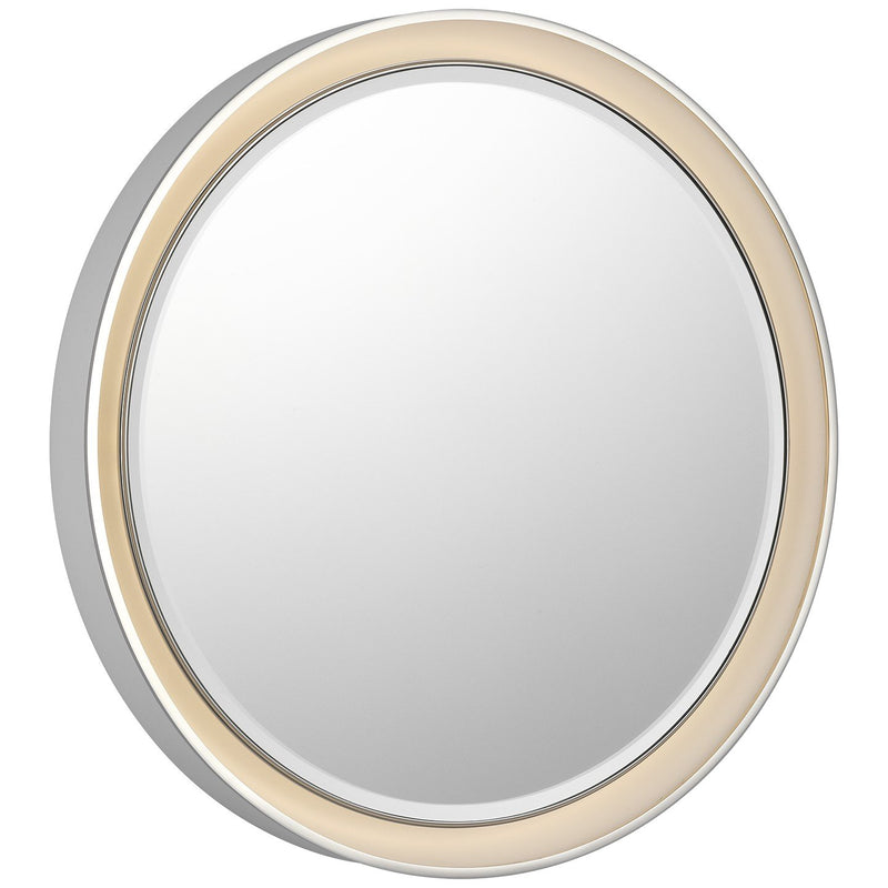 Tricia 24" Round Lighted Mirror in Matte White and Polished Nickel