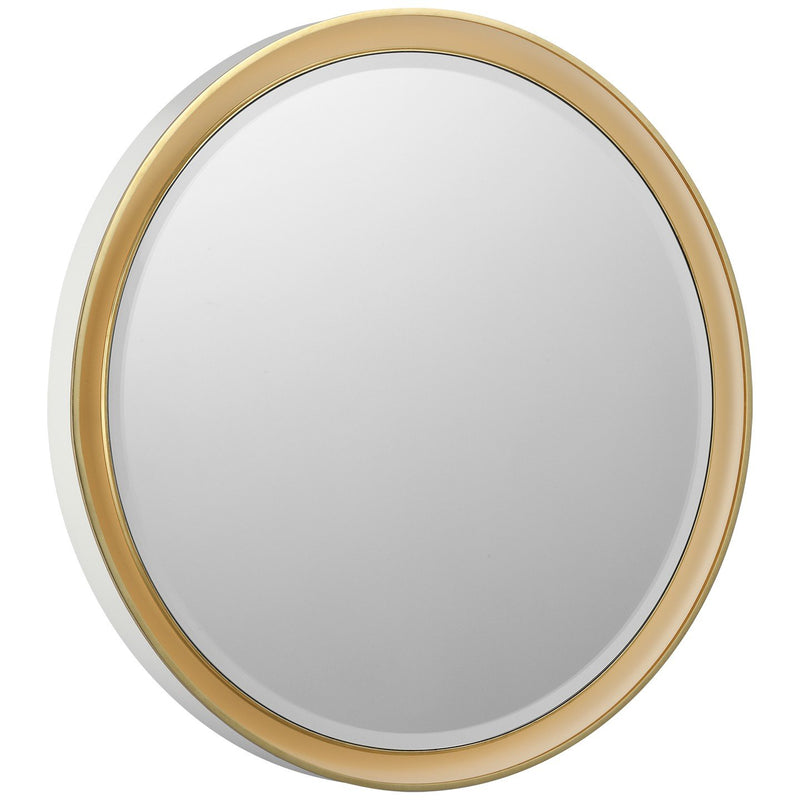 Tricia 30" Round Lighted Mirror in Matte White and Gild