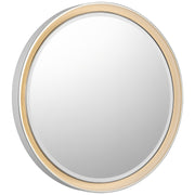 Tricia 30" Round Lighted Mirror in Matte White and Polished Nickel