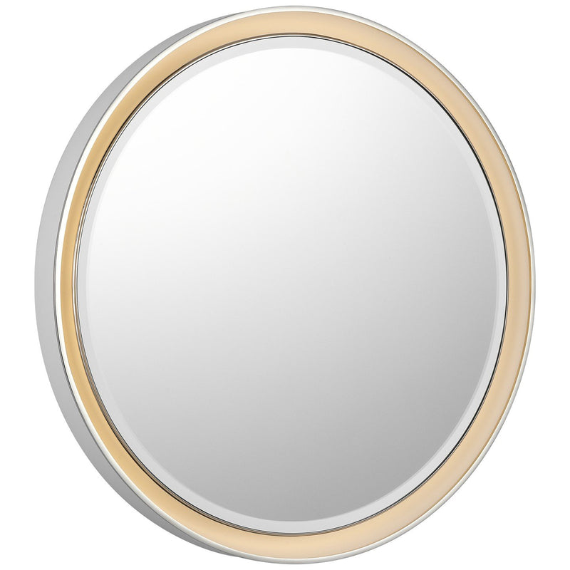 Tricia 30" Round Lighted Mirror in Matte White and Polished Nickel