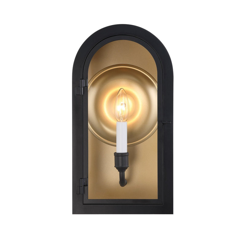 Grotto Outdoor Wall Lantern in Matte Black with Vintage Gold