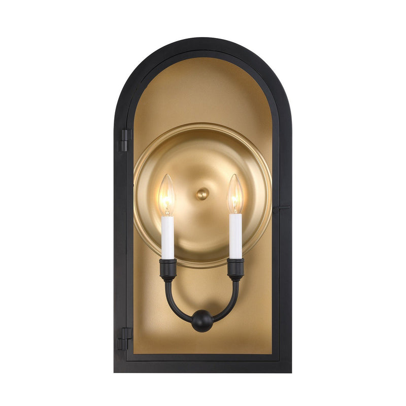Grotto Large 2-Light Outdoor Wall Lantern in Matte Black with Vintage Gold