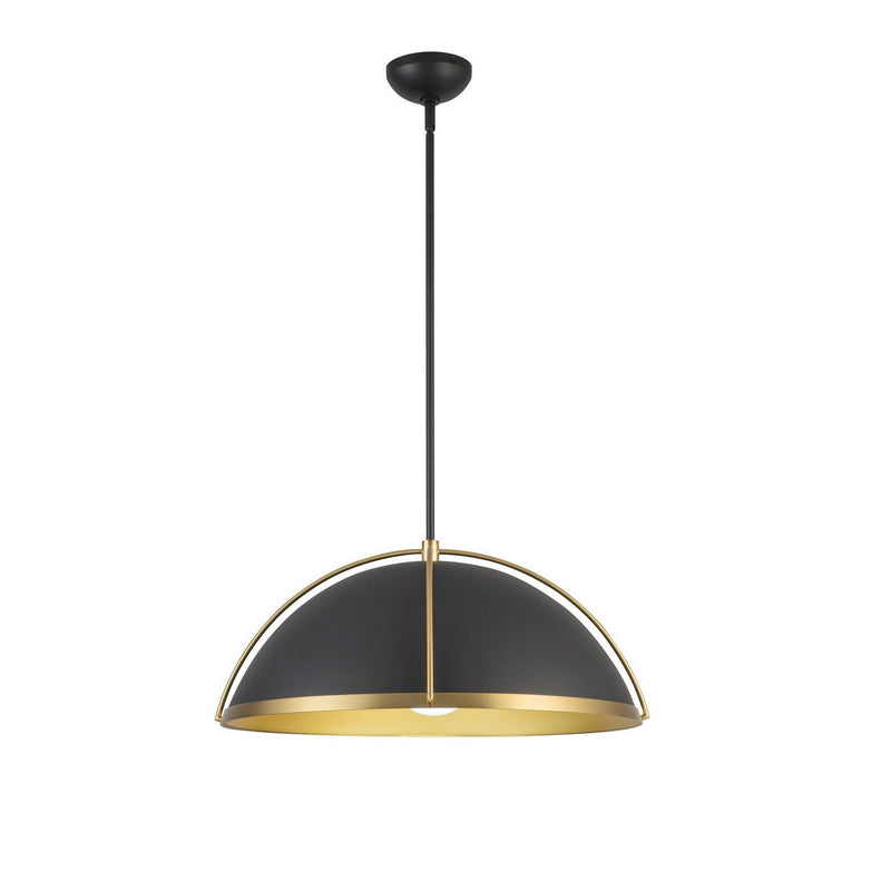 Dahlia 17.6" Dome Pendant in Black and Brushed Brass