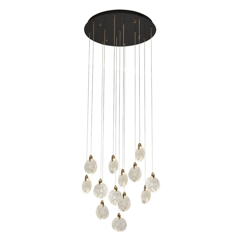 Snowflake 13-Light LED Cluster Pendant in Satin Brass