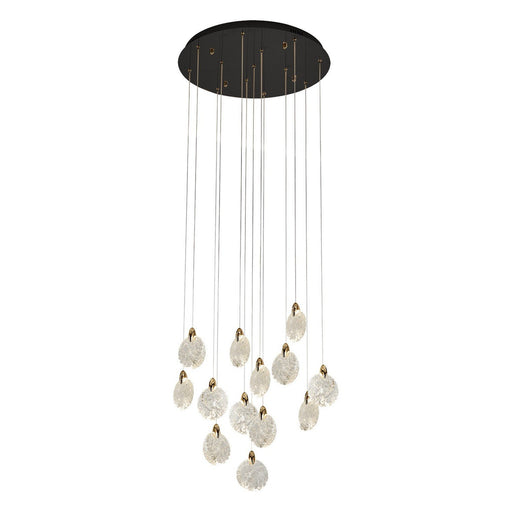 Snowflake 13-Light LED Cluster Pendant in Satin Brass