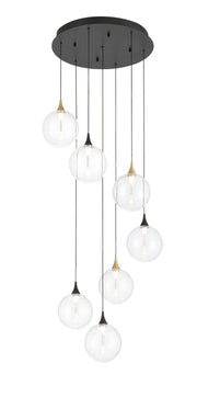Iissa 7-Light 21" Cluster Pendant in Gold-Black Mix