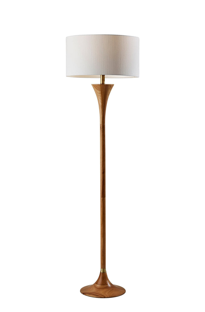 Rebecca Floor Lamp in Natural Rubberwood W. Antique Brass