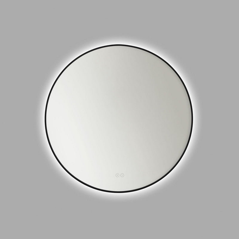 Cadre 30" Round Lighted Mirror in Midnight Black