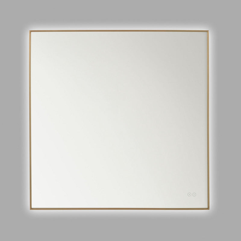 Cadre 30" Square Lighted Mirror in Satin Brass