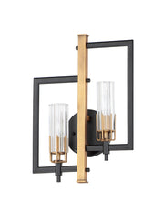 Flambeau 2 Light Wall Sconce in Black / Antique Brass