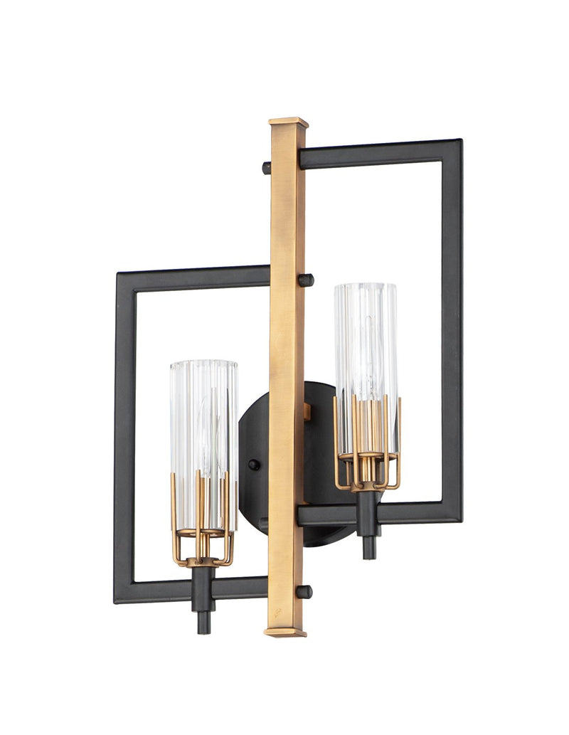 Flambeau 2 Light Wall Sconce in Black / Antique Brass