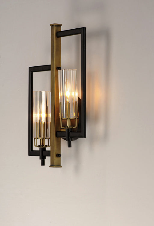 Flambeau 2 Light Wall Sconce in Black / Antique Brass