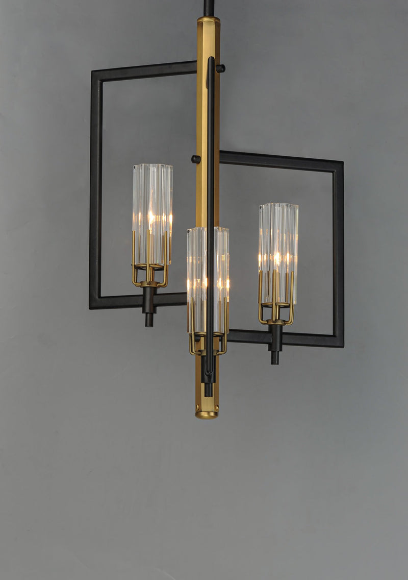 Flambeau 3 Light Candelabra Pendant in Black / Antique Brass