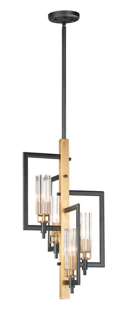 Flambeau 4 Light Pendant in Black / Antique Brass