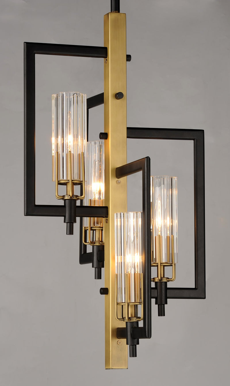 Flambeau 4 Light Pendant in Black / Antique Brass