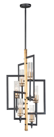 Flambeau 6 Light Pendant in Black / Antique Brass