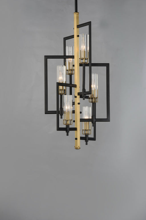 Flambeau 6 Light Pendant in Black / Antique Brass