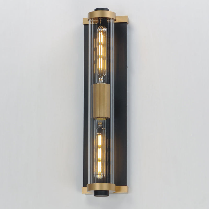 Opulent 20" 2 Light Outdoor Wall Sconce in Black / Antique Brass