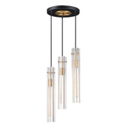 Flambeau 3 Light Cluster Pendant in Black / Antique Brass