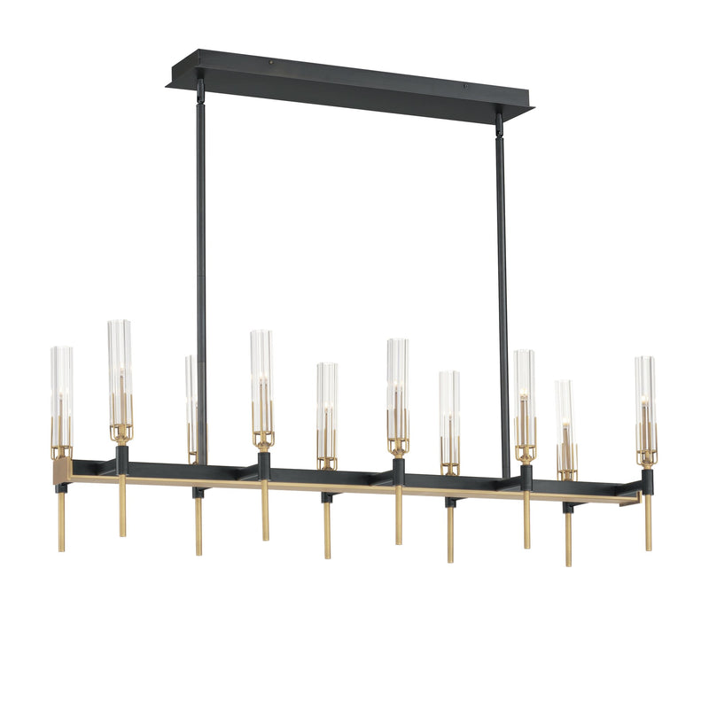 Flambeau 10 Light Linear LED Chandelier in Black / Antique Brass