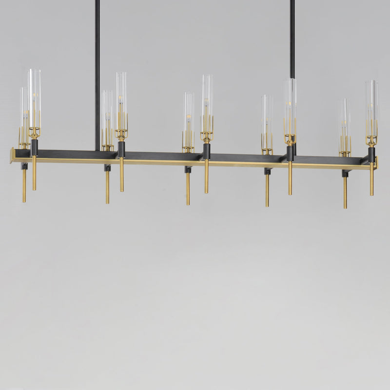 Flambeau 10 Light Linear LED Chandelier in Black / Antique Brass