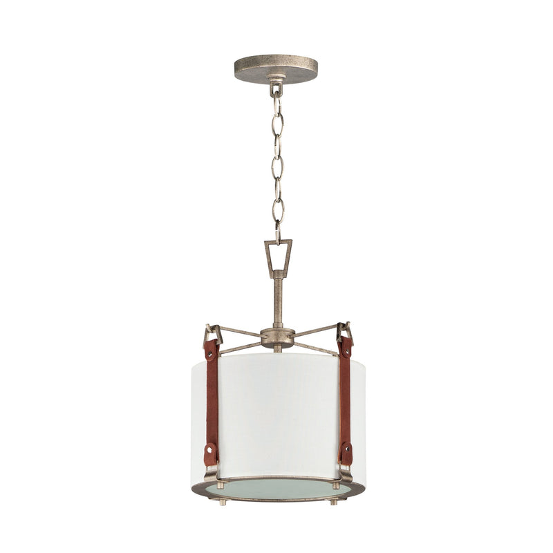 Sausalito 1 Light Pendant in Weathered Zinc / Brown Suede