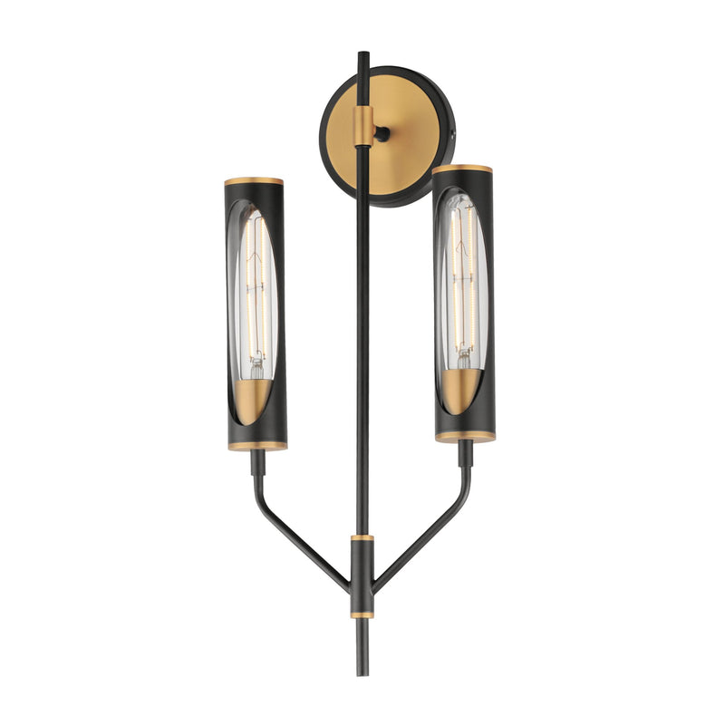 Regent 2 Light Wall Sconce in Black / Antique Brass