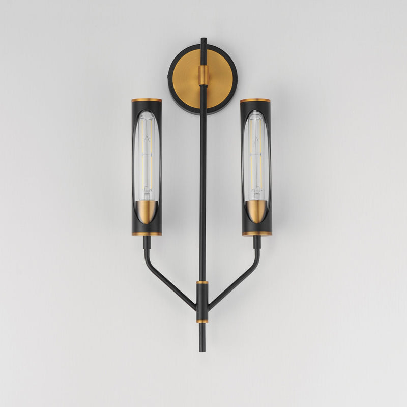 Regent 2 Light Wall Sconce in Black / Antique Brass