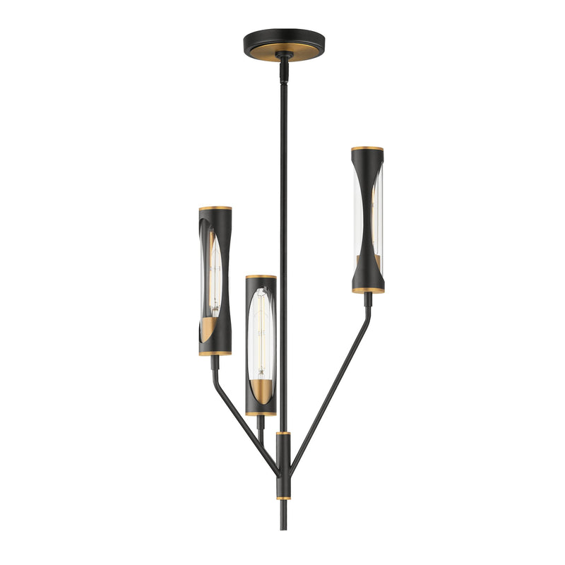 Regent 3 Light Chandelier in Black / Antique Brass