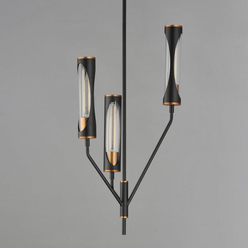Regent 3 Light Chandelier in Black / Antique Brass