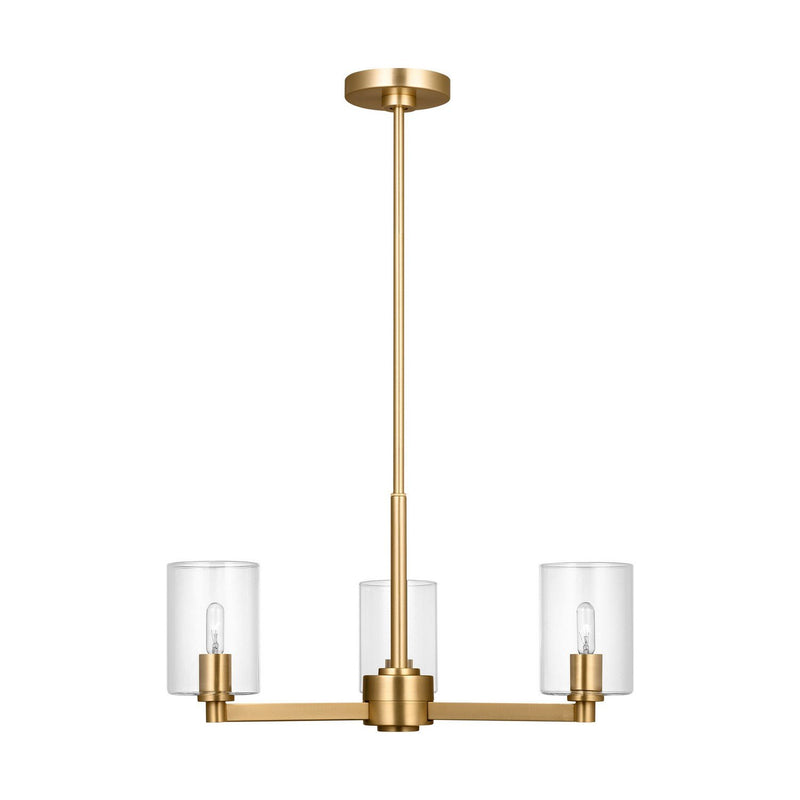 Fullton 3-Light Clear Glass Chandelier in Satin Brass