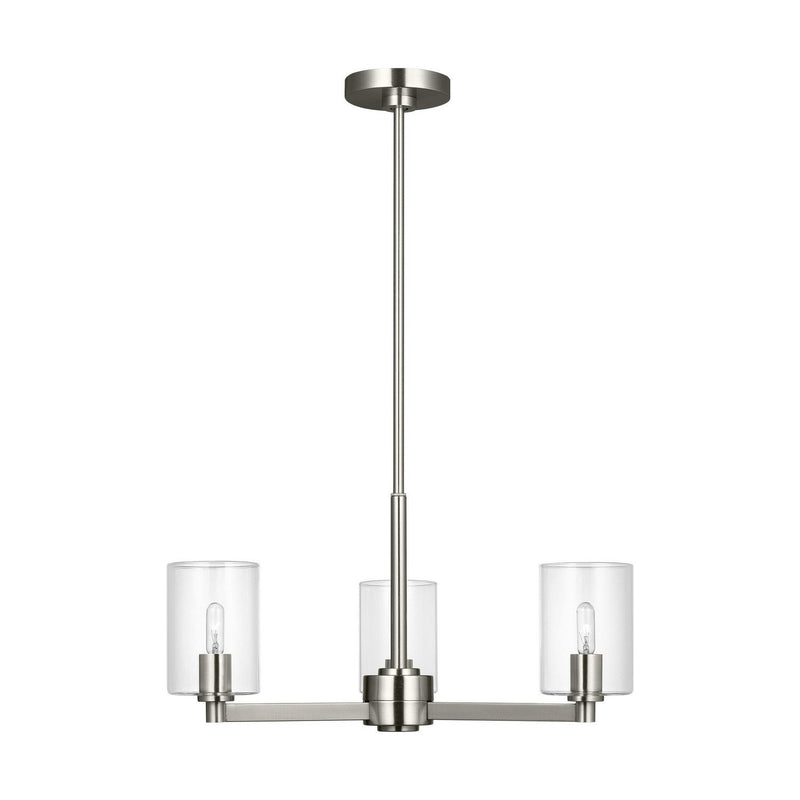 Fullton 3-Light Clear Glass Chandelier in Brushed Nickel