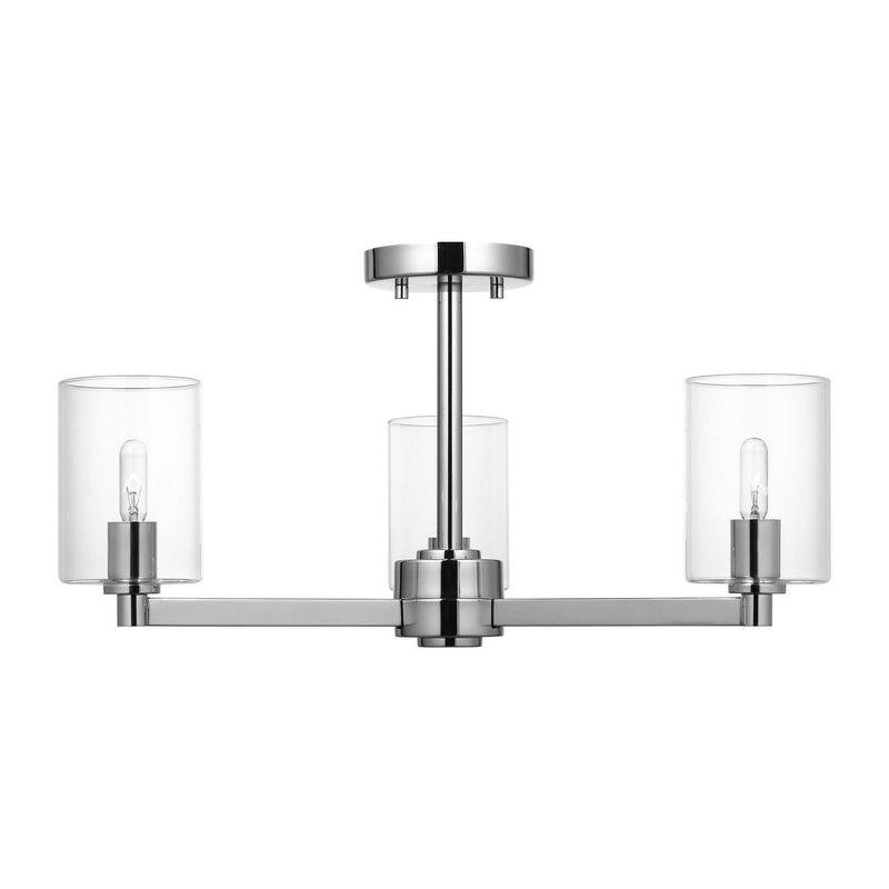 Fullton 3-Light Clear Glass Semi-Flush Mount in Chrome