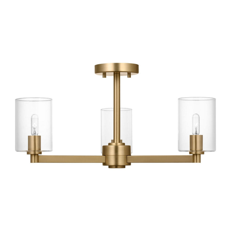 Fullton 3-Light Clear Glass Semi-Flush Mount in Satin Brass