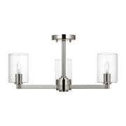 Fullton 3-Light Clear Glass Semi-Flush Mount in Brushed Nickel