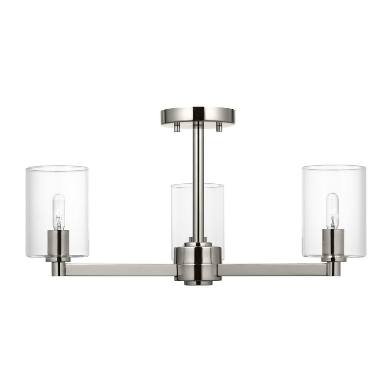 Fullton 3-Light Clear Glass Semi-Flush Mount in Brushed Nickel