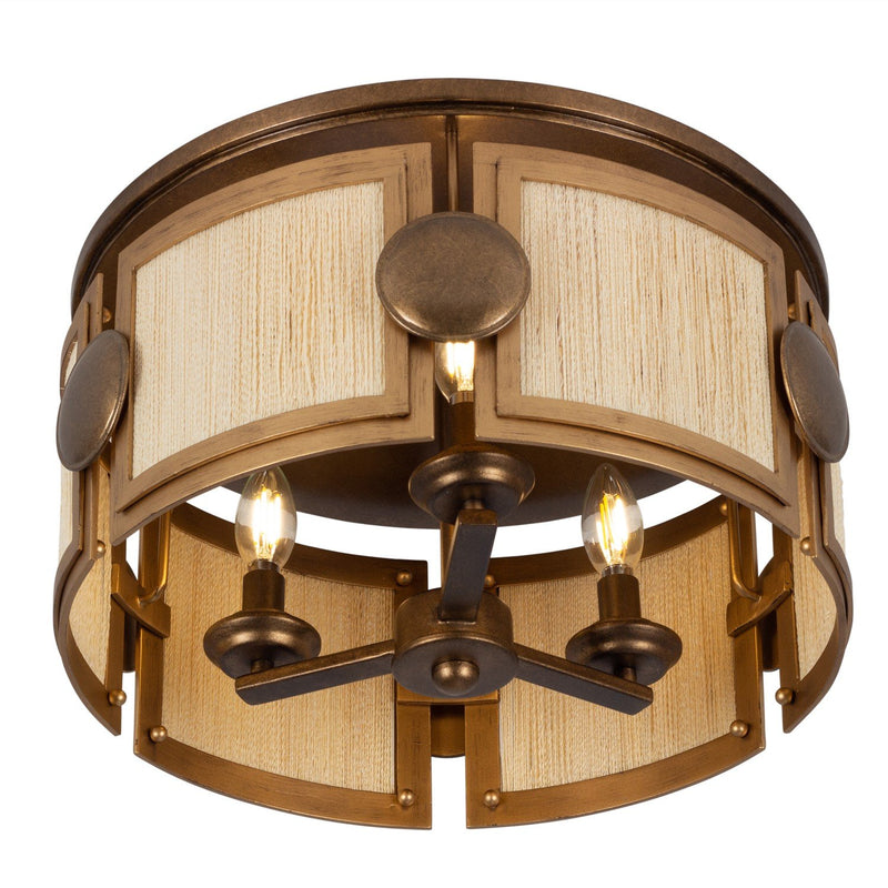 Button 3-Light Semi-Flush Mount in Pearlized Antique Brass and Modern Gold