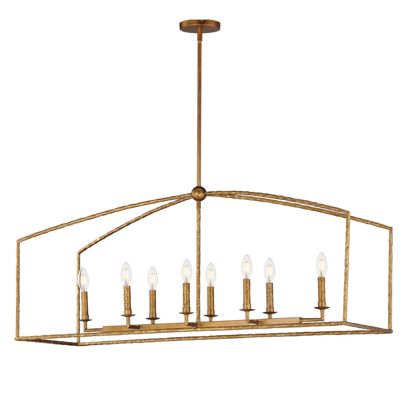 Martel Eight Light Linear Pendant in Etruscan Gold
