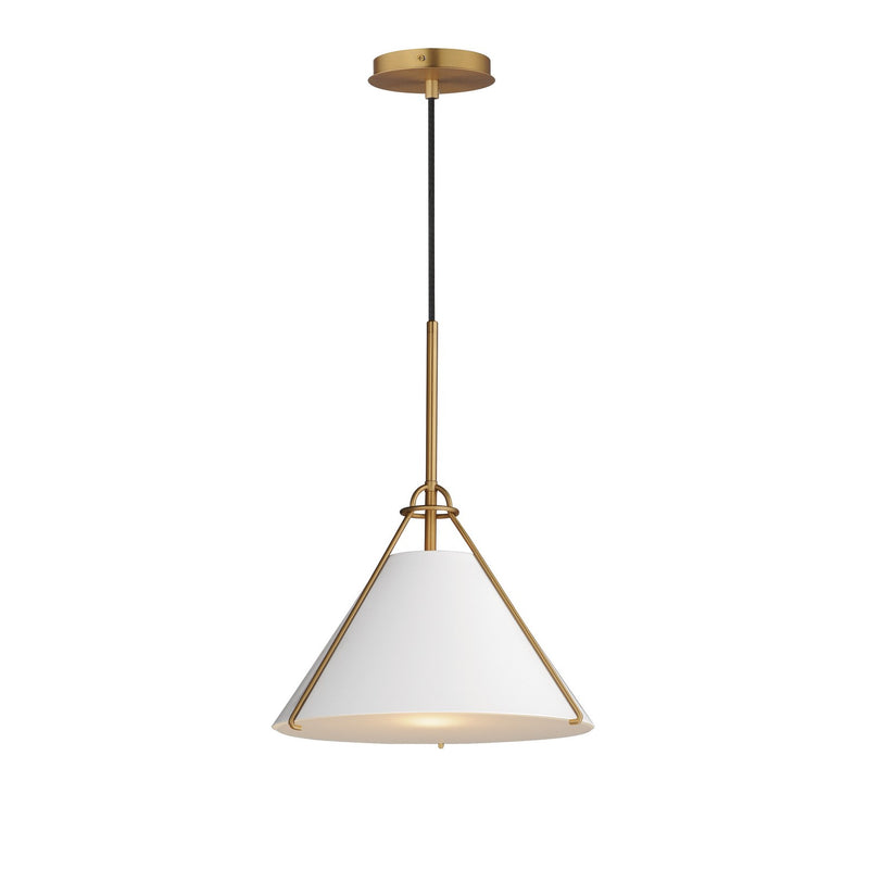Lucas One Light Pendant in White/Natural Aged Brass